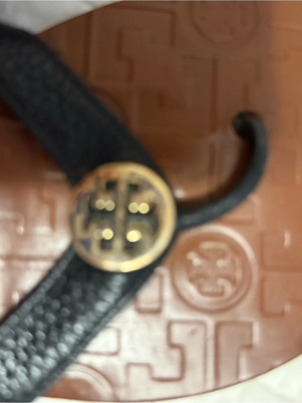 Tory Burch Black Leather Thong Sandals with Gold Logo